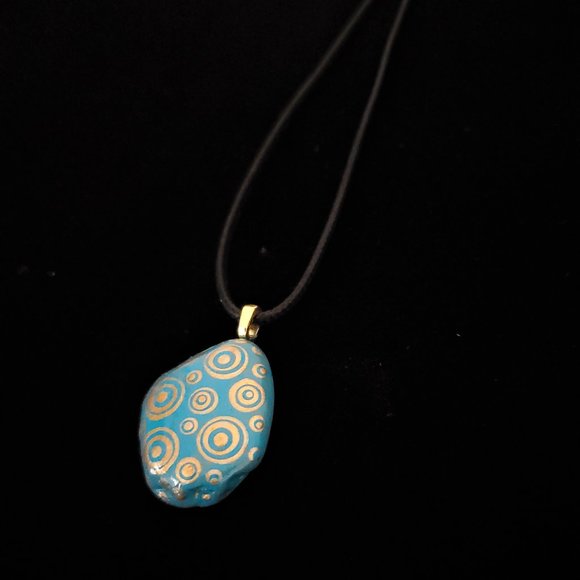 Hand Painted Dot Art Pendant, Turquoise and Gold - Picture 7 of 12